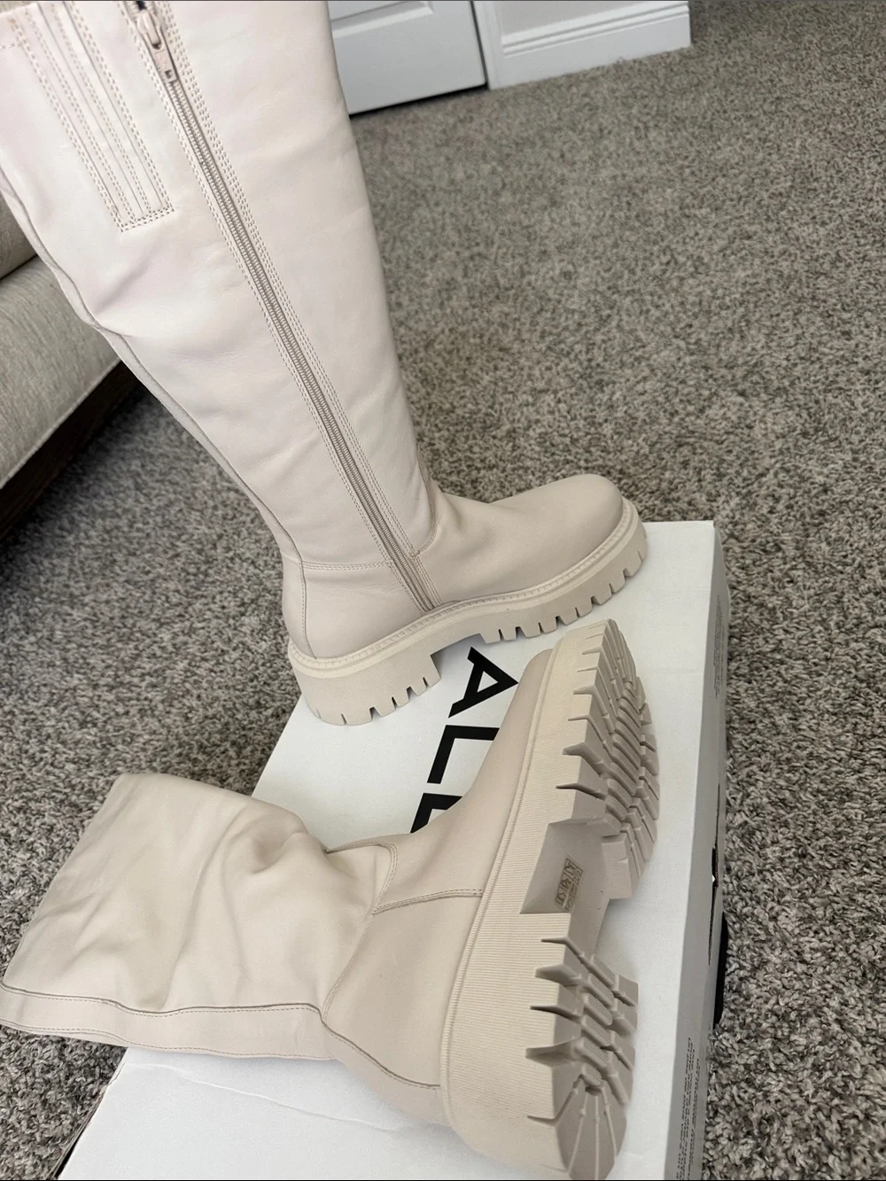 Aldo Cream Over-the-Knee Chunky Lug Boots